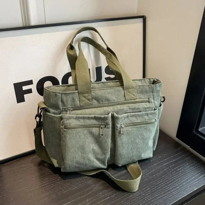 Women's Corduroy Crossbody Tote Bag for Work in Green
