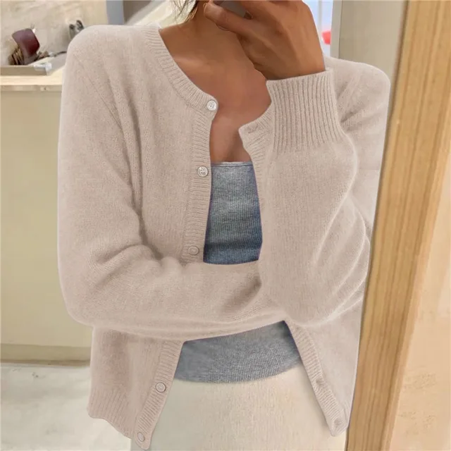 Women's Cosy Cropped Cardigan in Soft Knit in Beige