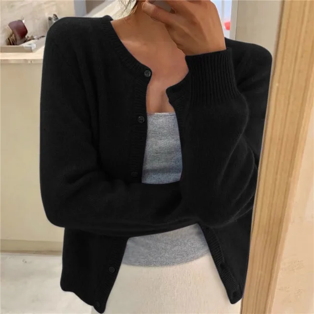 Women's Cosy Cropped Cardigan in Soft Knit in Black