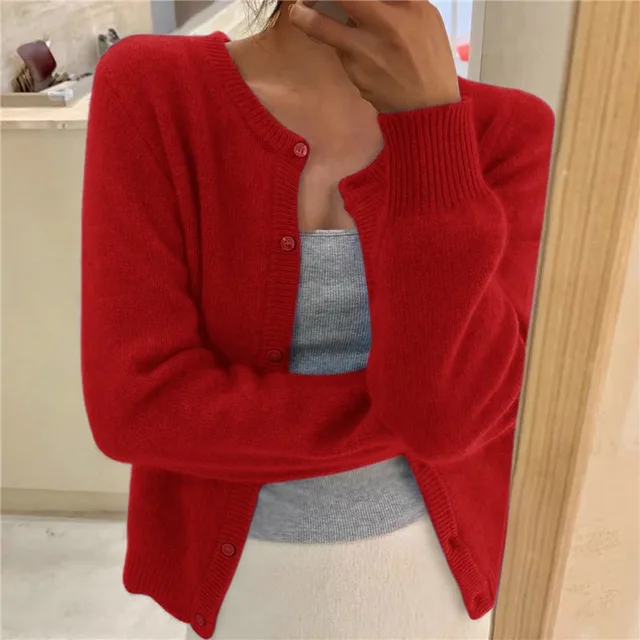 Women's Cosy Cropped Cardigan in Soft Knit in Red