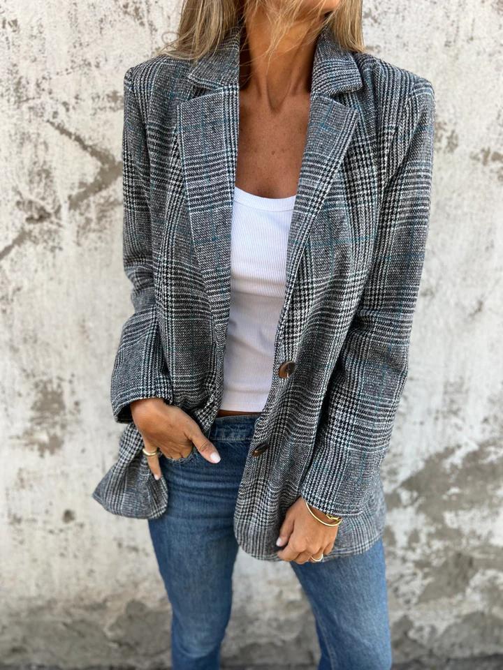 Women's Cotton Check Jacket for Autumn in Black