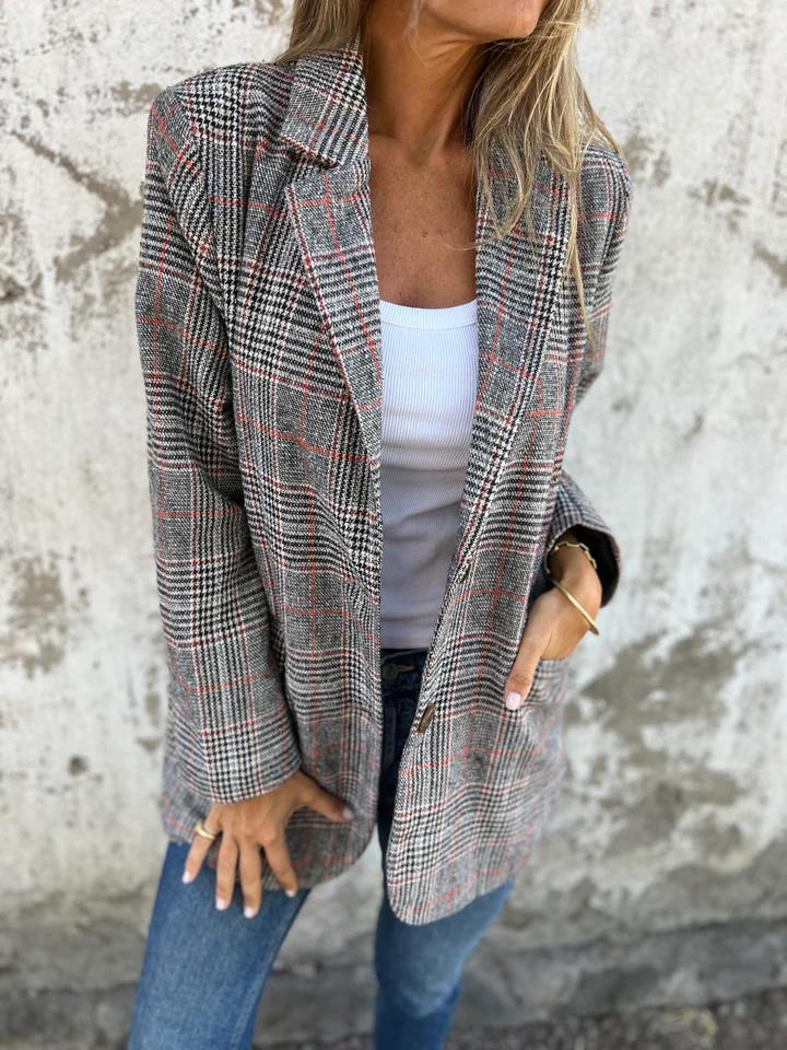 Women's Cotton Check Jacket for Autumn in Brown