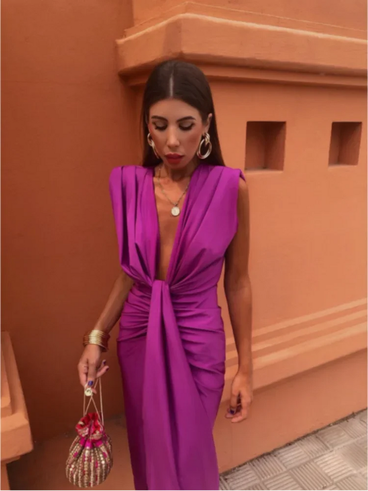 Women's Cotton Maxi Dress for Fall Weddings in Fuchsia 2