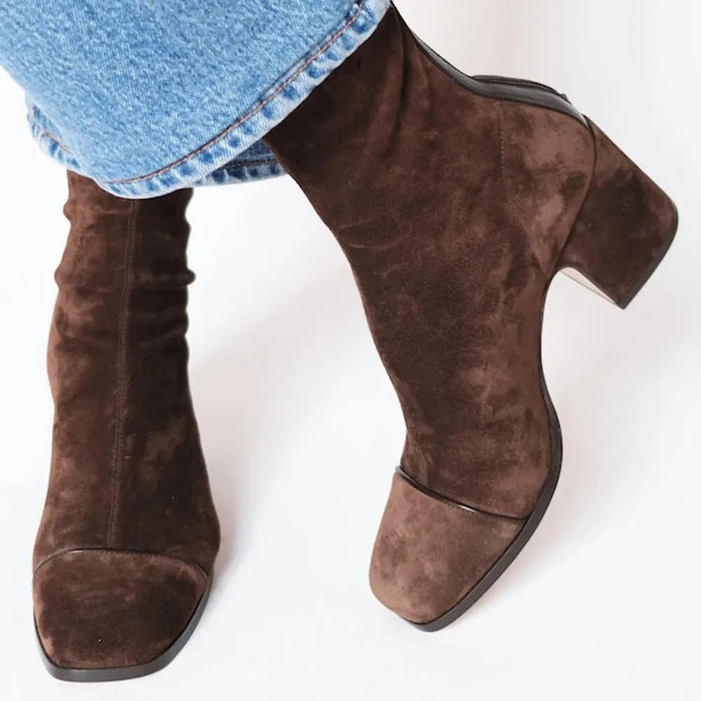 Women's Cowboy Boots in Elegant Suede, Mid-Calf in Brown