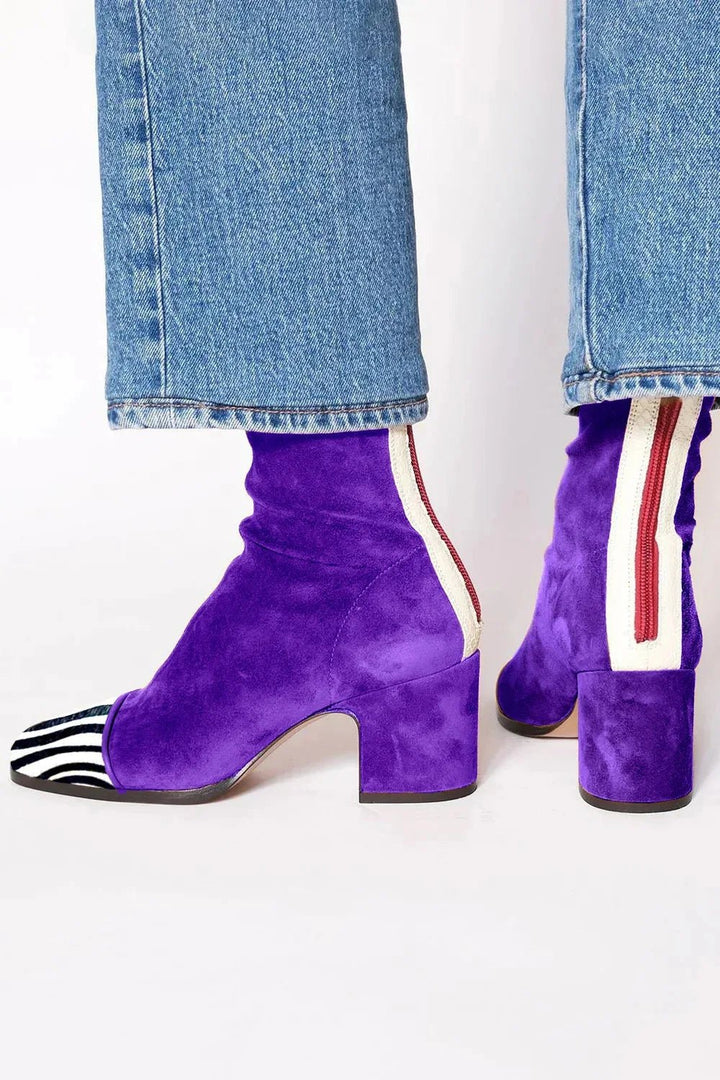 Women's Cowboy Boots in Elegant Suede, Mid-Calf in Purple