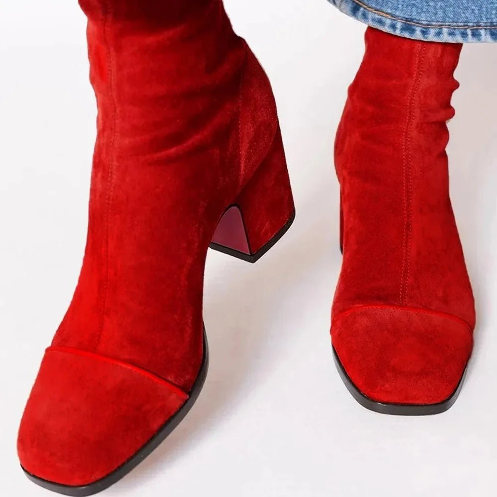 Women's Cowboy Boots in Elegant Suede, Mid-Calf in Red