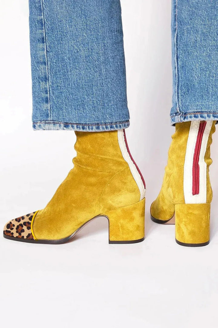 Women's Cowboy Boots in Elegant Suede, Mid-Calf in Yellow