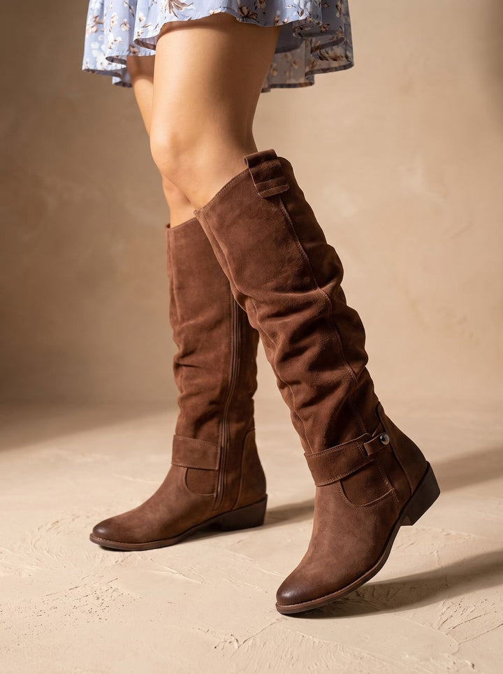 Women's Cowboy Boots Knee High Slouchy Suede in Brown