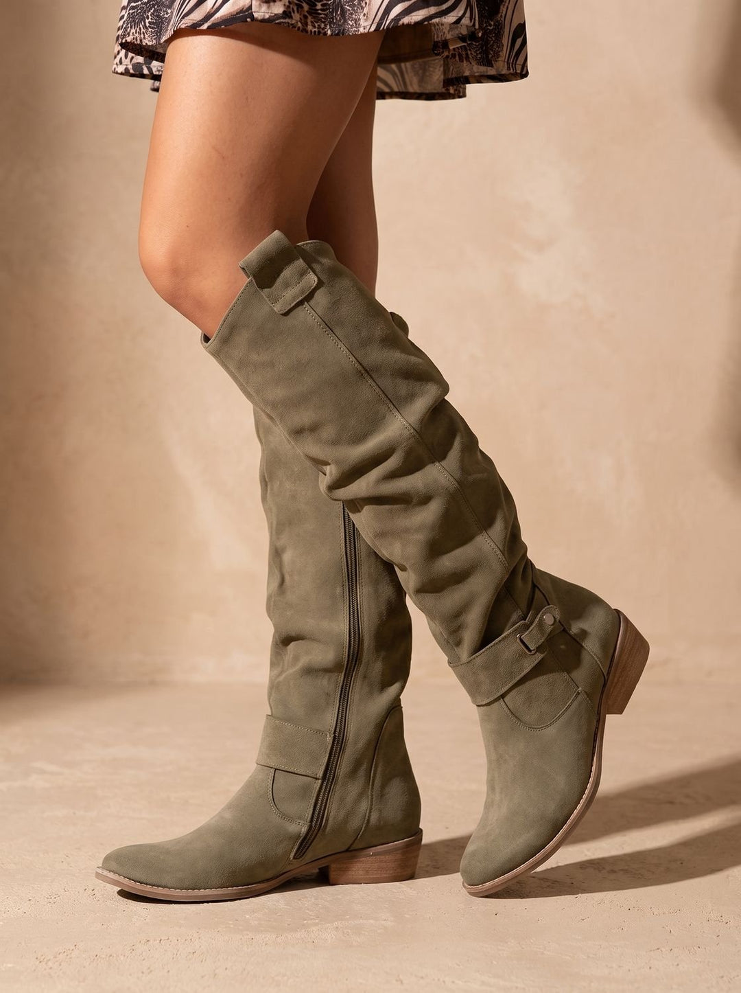 Women's Cowboy Boots Knee High Slouchy Suede in Green