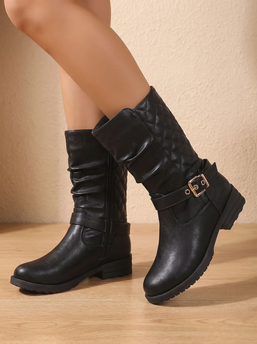 Women's Cowboy Boots Mid-Calf Casual Block Heel in Gold-coloured 3