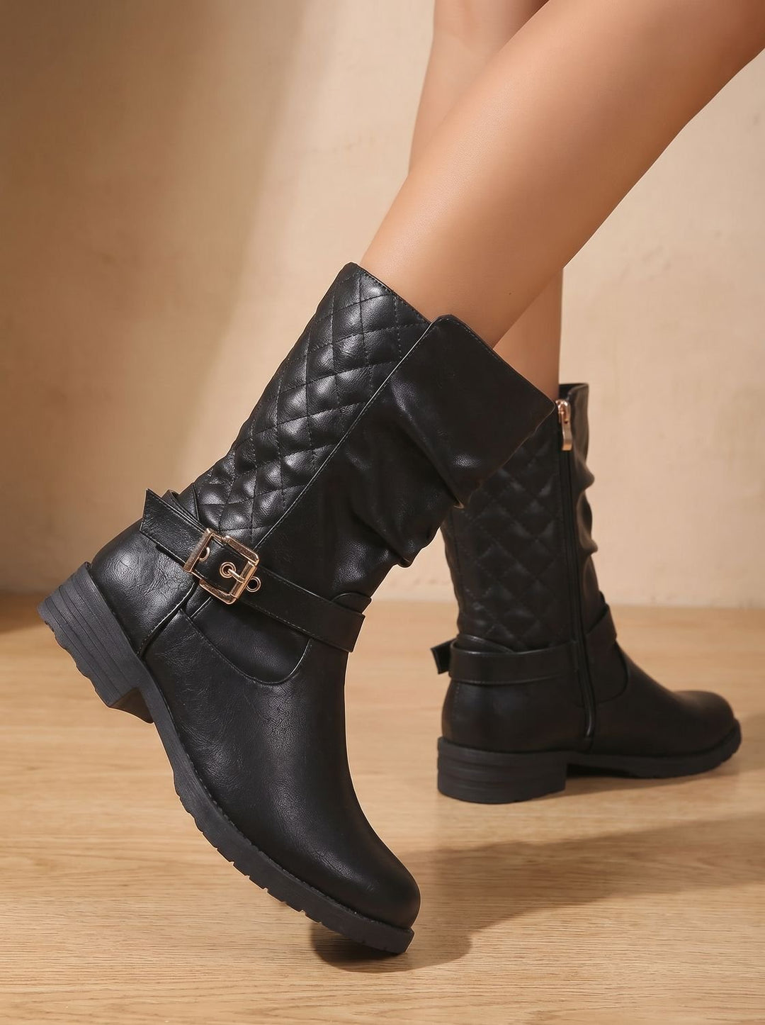 Women's Cowboy Boots Mid-Calf Casual Block Heel in Gold-coloured 6