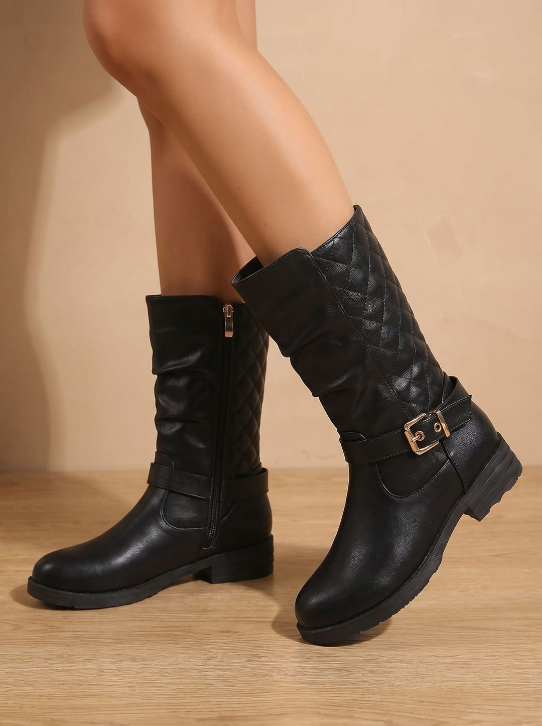 Women's Cowboy Boots Mid-Calf Casual Block Heel in Gold-coloured 7