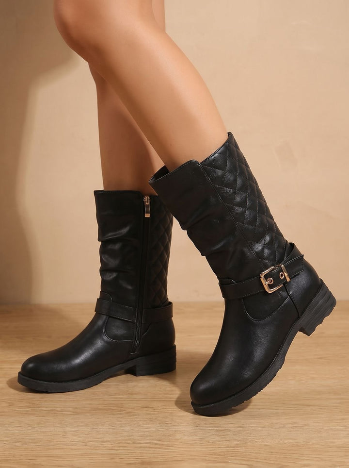 Women's Cowboy Boots Mid-Calf Casual Block Heel in Gold-coloured 7