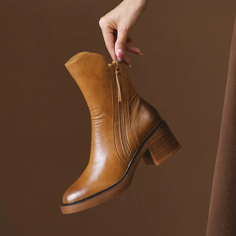 Women's Cowboy Boots Sleek Ankle Leather in Brown