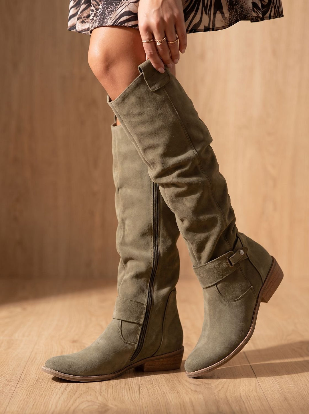 Women's Cowboy Boots Slouchy Knee-High Suede in Green