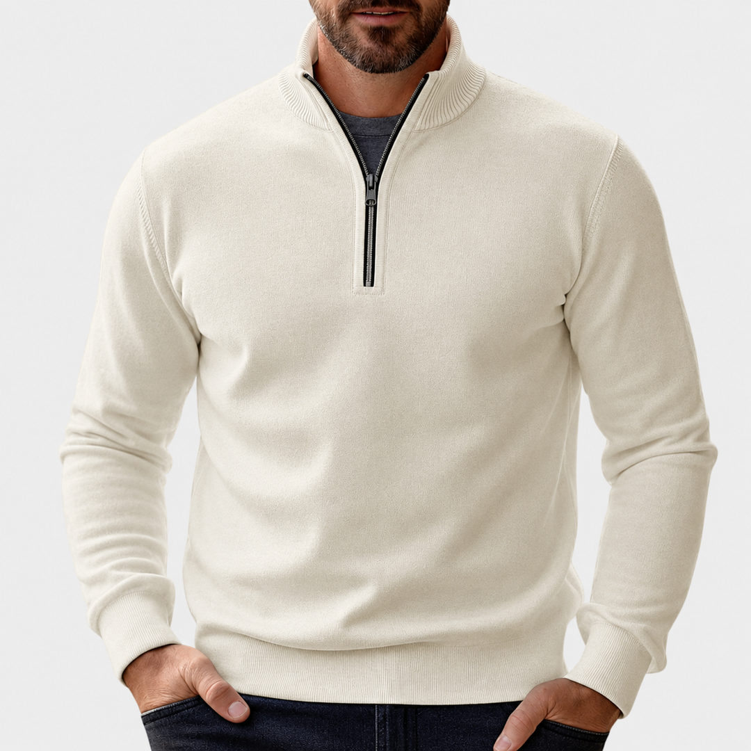 Women's Cozy Fitted Zip-Up Sweater in Beige