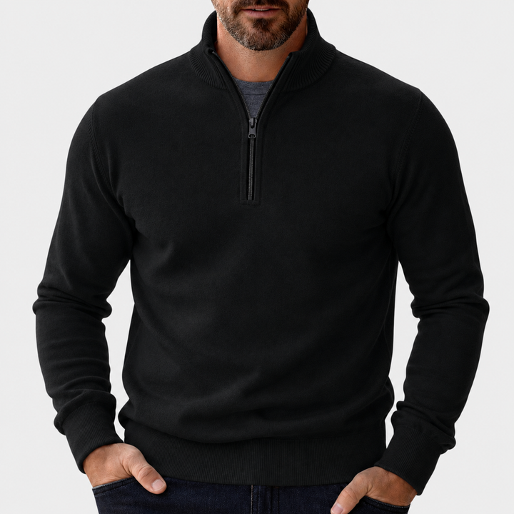 Women's Cozy Fitted Zip-Up Sweater in Black