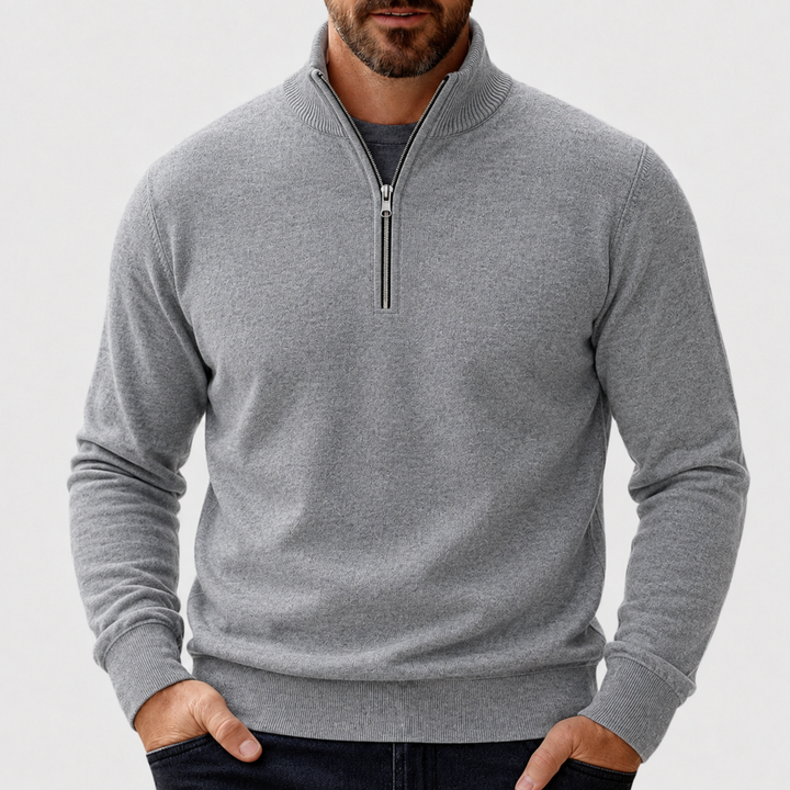Women's Cozy Fitted Zip-Up Sweater in Dark Grey