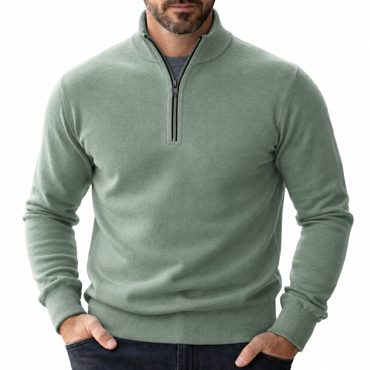 Women's Cozy Fitted Zip-Up Sweater in Green