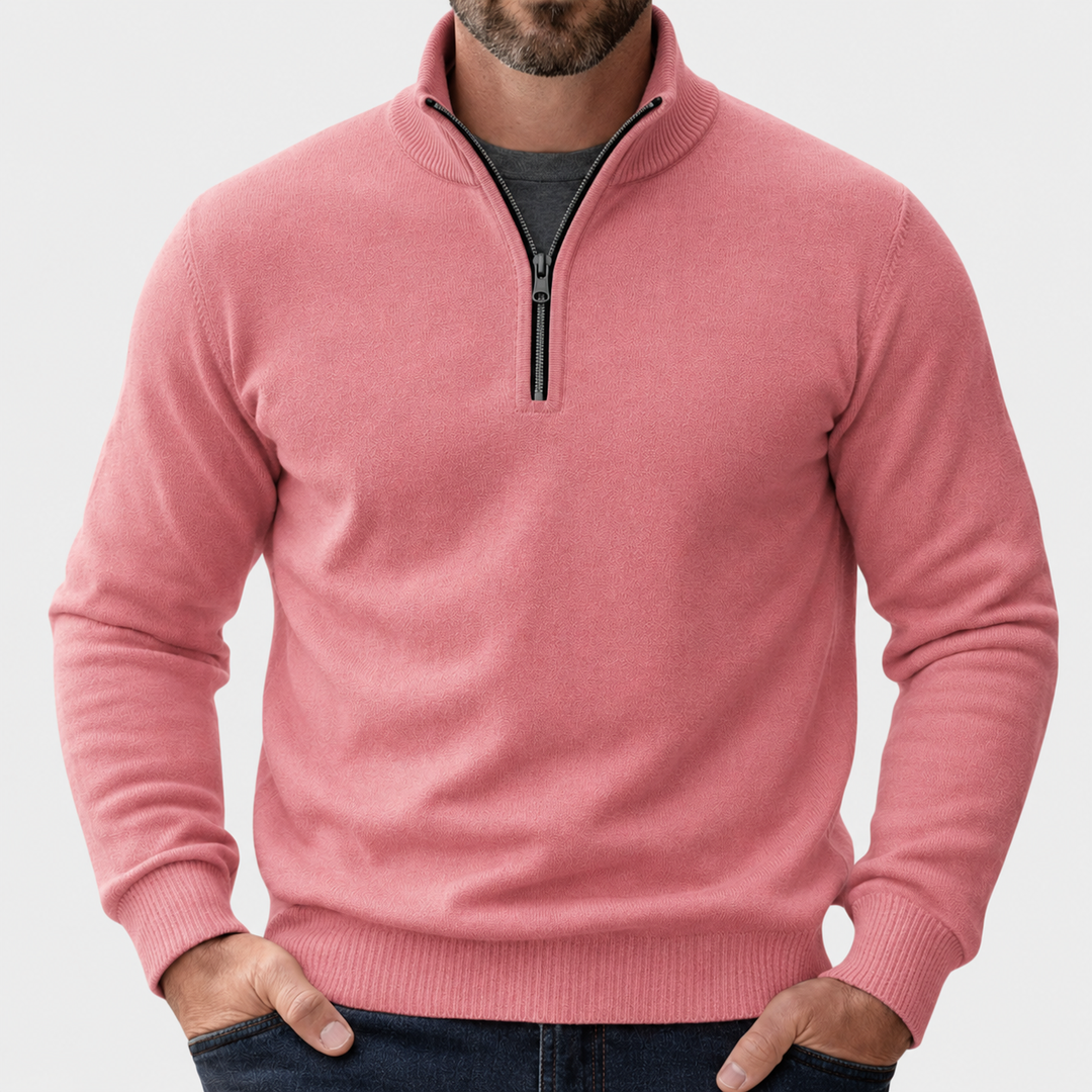 Women's Cozy Fitted Zip-Up Sweater in Pink