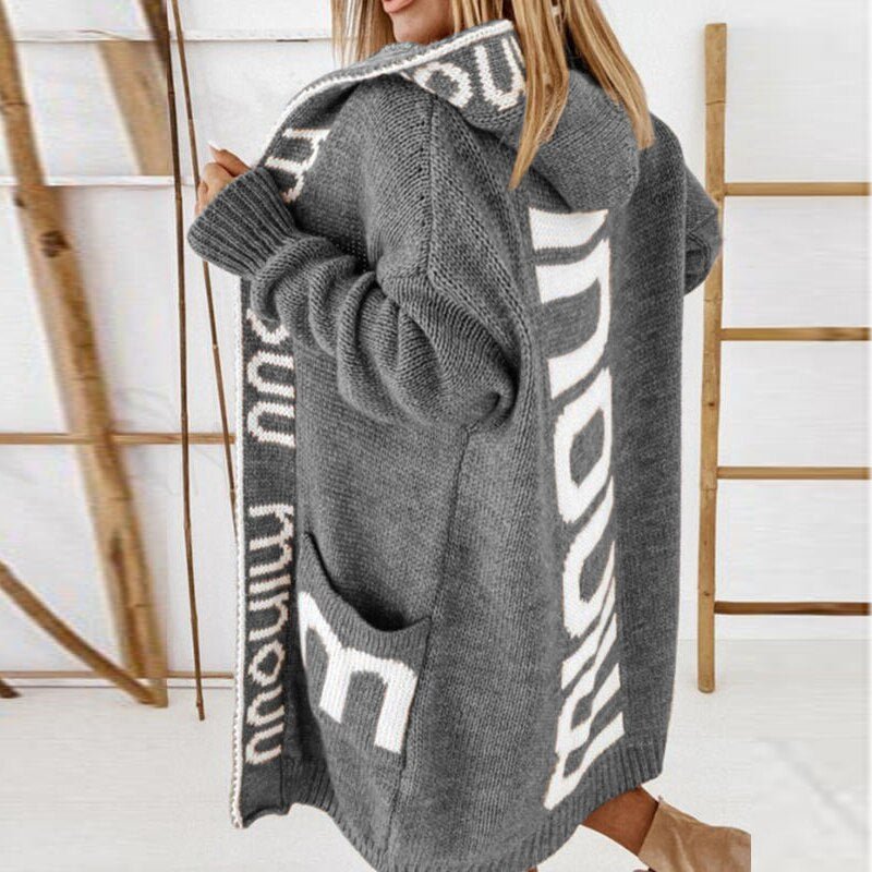 Women's Cozy Hooded Knit Cardigan for Fall in Grey