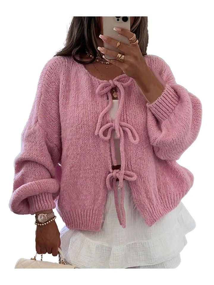 Women's Cozy Knit Cardigan with Bow Details (19)