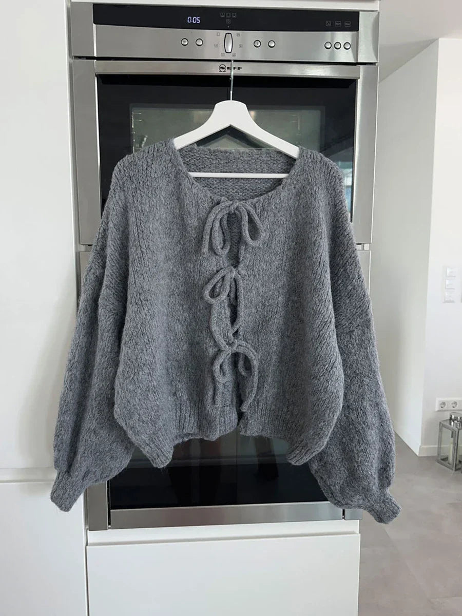 Women's Cozy Knit Cardigan with Bow Details (6)