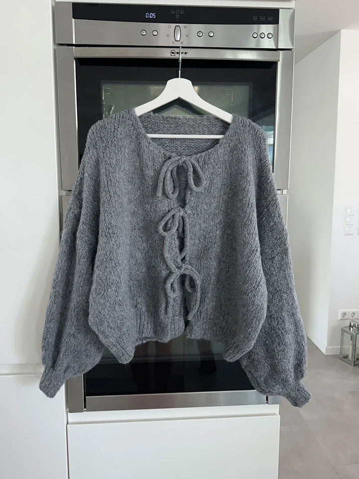 Women's Cozy Knit Cardigan with Bow Details (6)