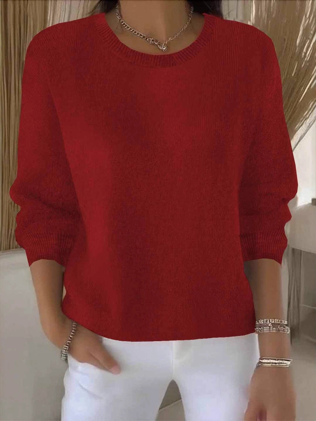 Women's Cozy Knit Pullover for Winter in Red