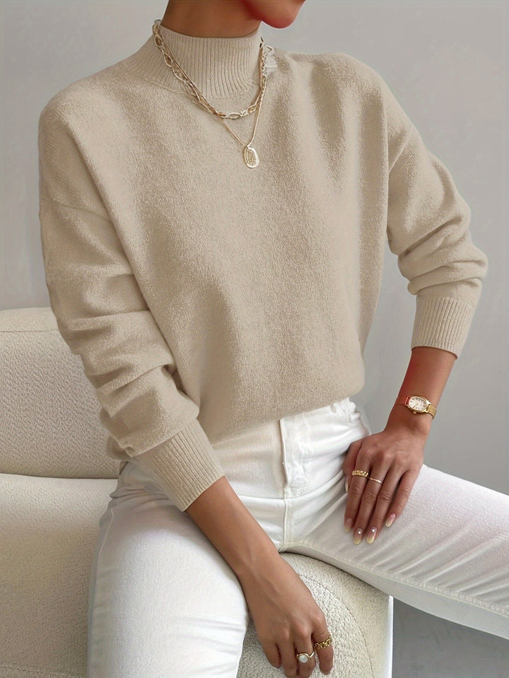 Women's Cozy Knit Turtleneck Sweater for Fall in Beige