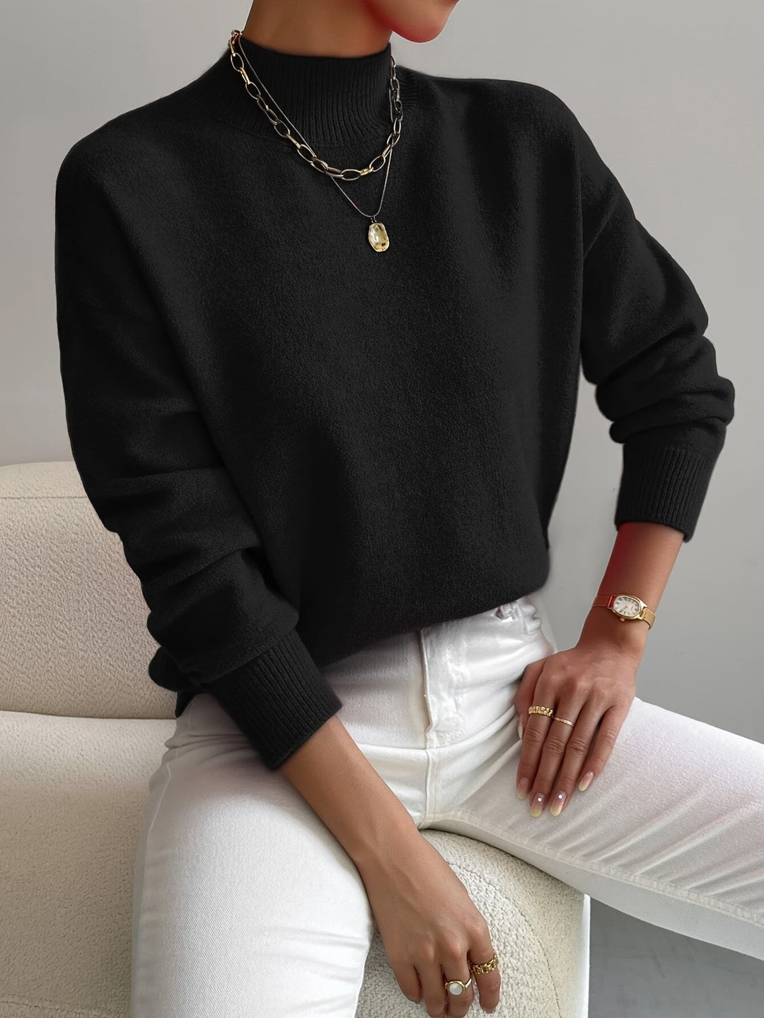 Women's Cozy Knit Turtleneck Sweater for Fall in Black
