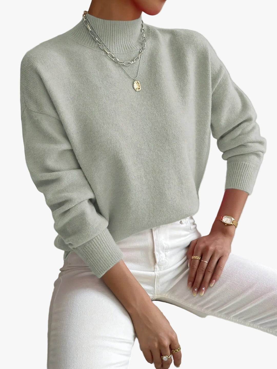Women's Cozy Knit Turtleneck Sweater for Fall in Light Green
