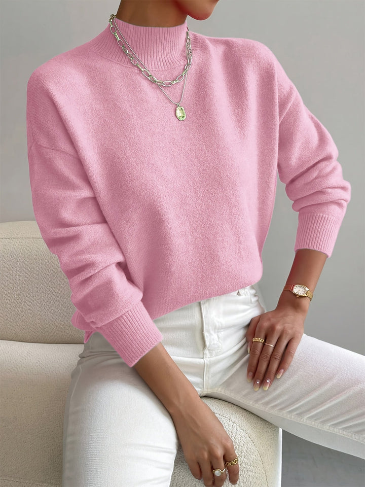 Women's Cozy Knit Turtleneck Sweater for Fall in Light Pink