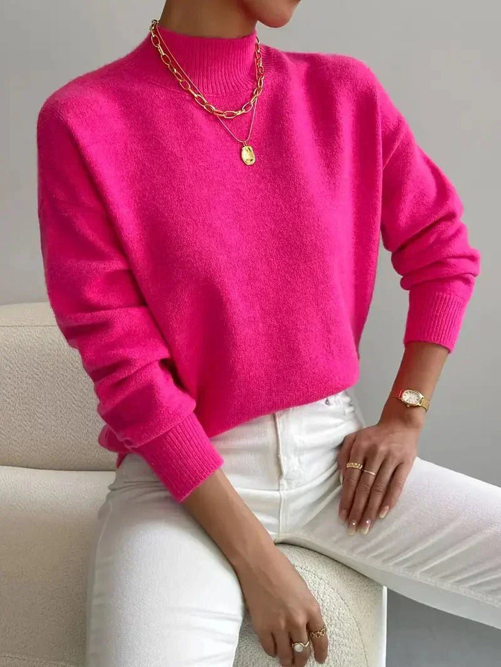 Women's Cozy Knit Turtleneck Sweater for Fall in Pink