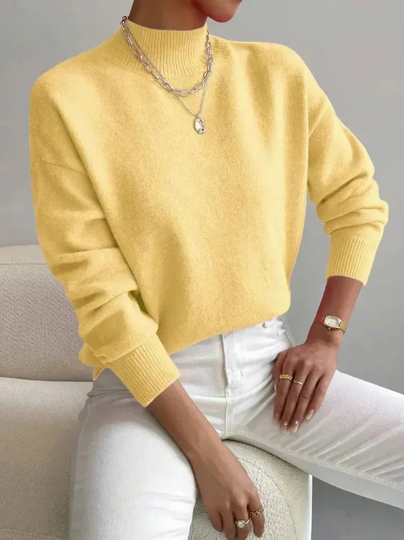 Women's Cozy Knit Turtleneck Sweater for Fall in Yellow