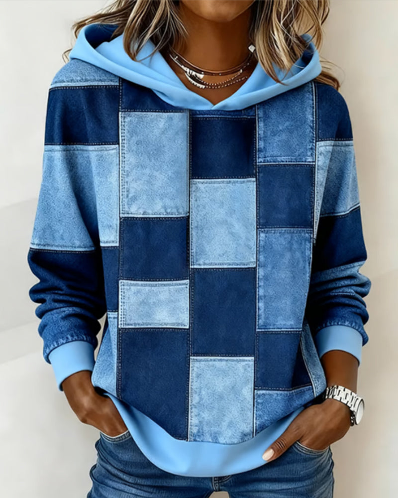 Women's Cozy Long Sleeve Hoodie for Fall in Blue