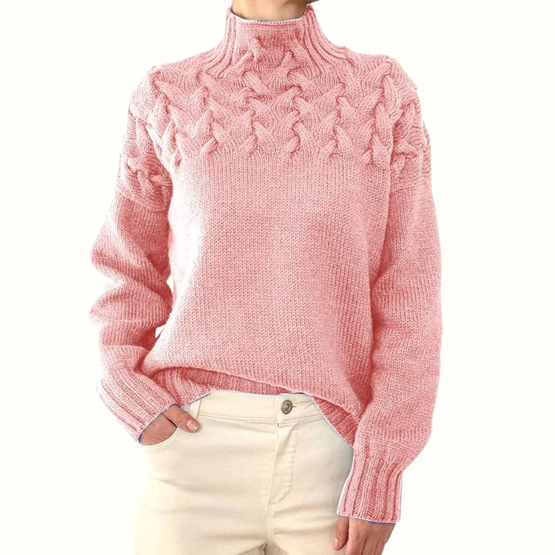 Women's Cozy Turtleneck Pullover for Layering in Light Pink