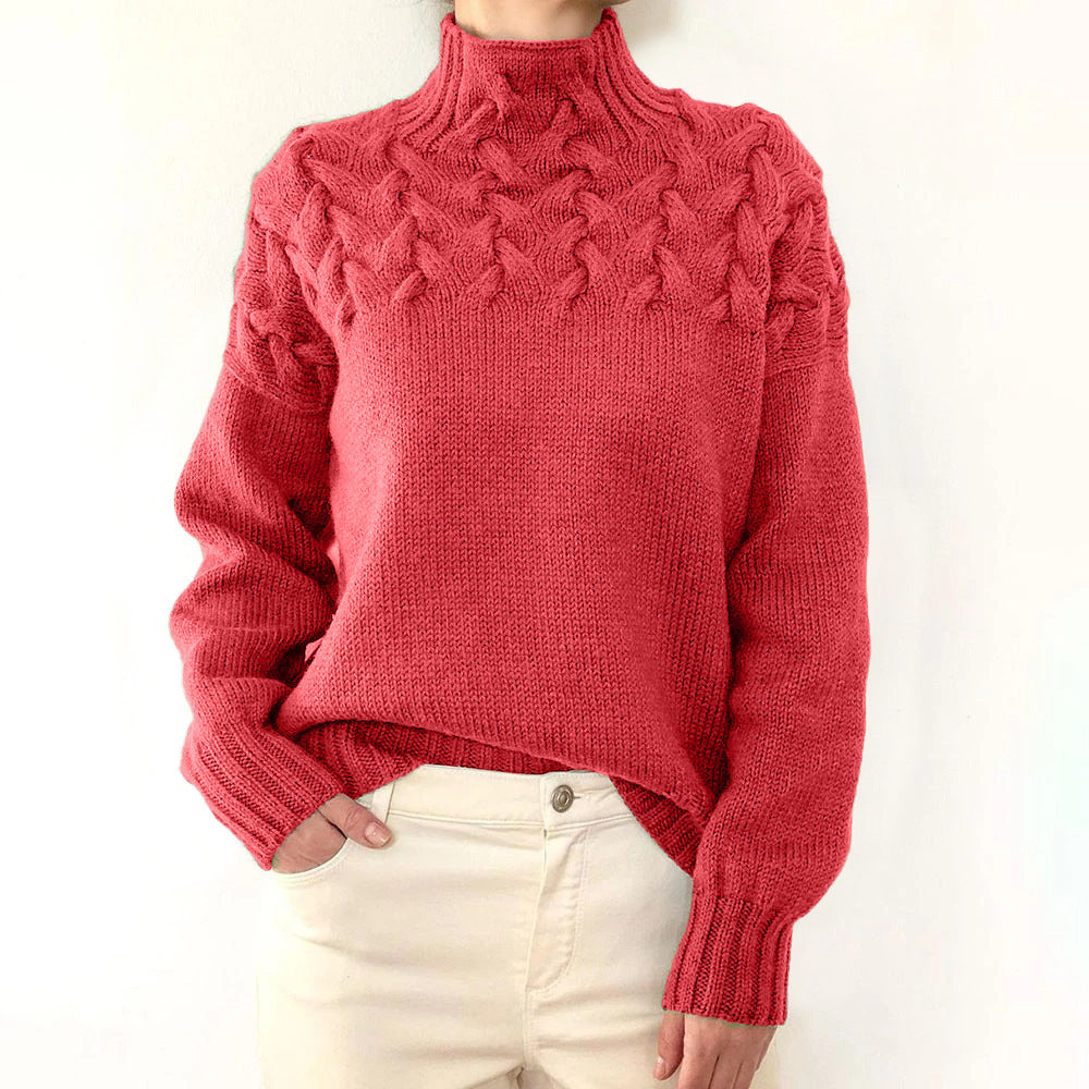 Women's Cozy Turtleneck Pullover for Layering in Light Red