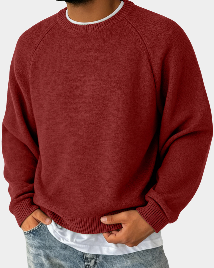 Women's Crew Neck Sweater for Fall Layering in Red