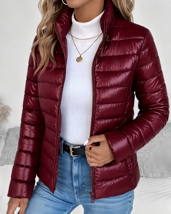Women's Cropped Puffer Jacket for Fall in Red