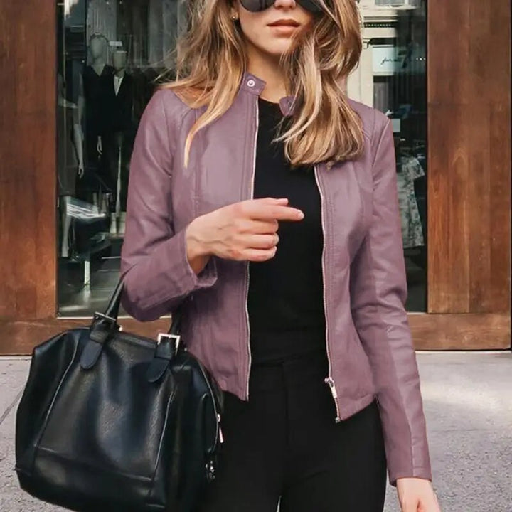 Women's Cropped Structured Leather Jacket in Lavender