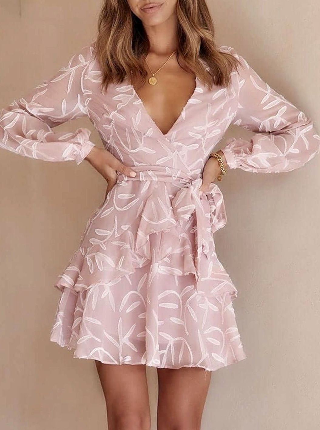 Women's Deep V-Neck Fall Wedding Guest Dress (3)