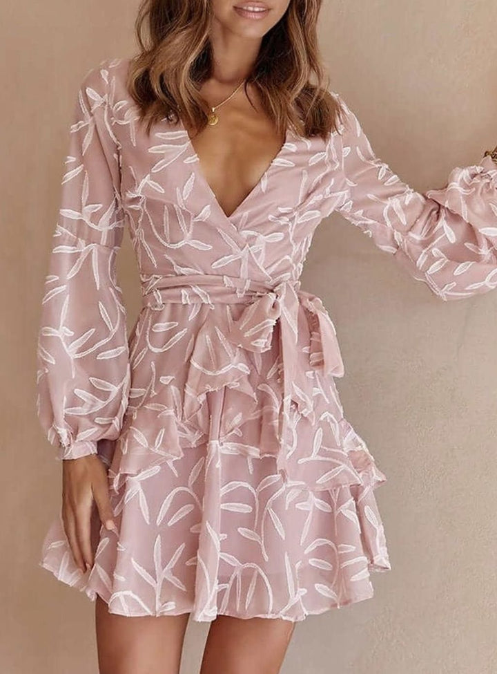 Women's Deep V-Neck Fall Wedding Guest Dress in Pink