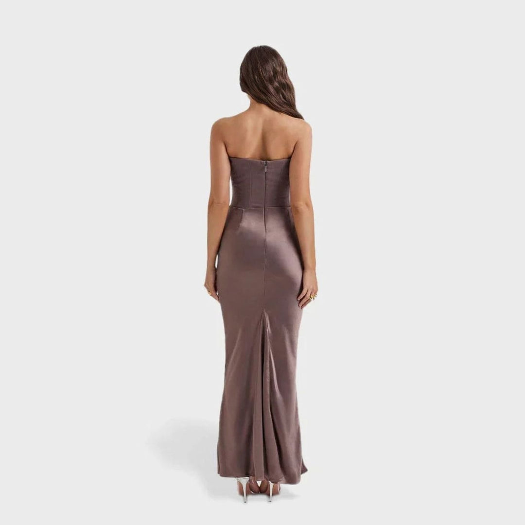 Women's Draped Maxi Fall Wedding Guest Dress in Pink 4