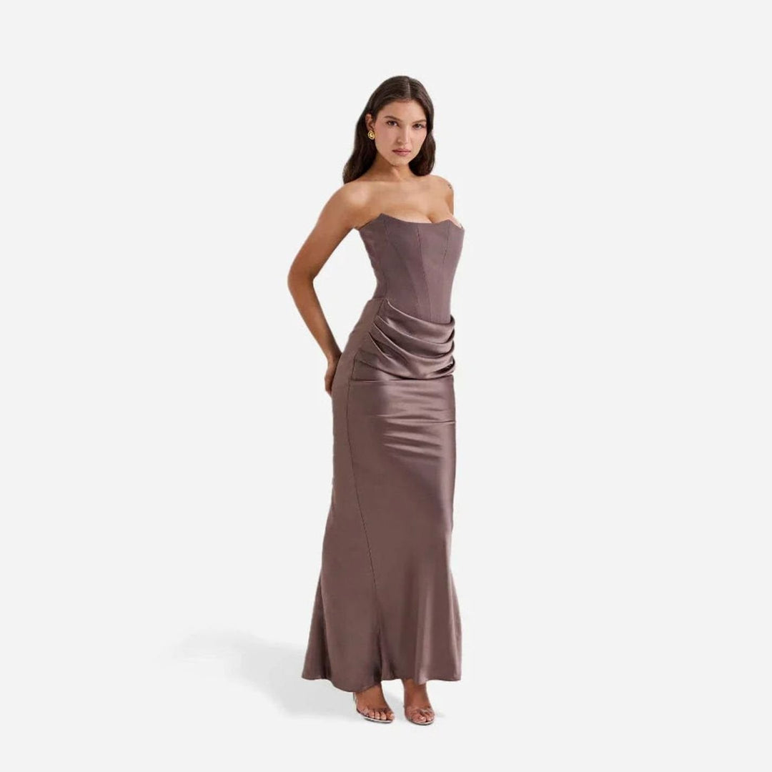 Women's Draped Maxi Fall Wedding Guest Dress in Pink 6