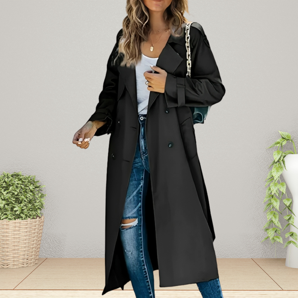 Women's Easy-Care Trenchcoat for Elegant Fall Style in Black