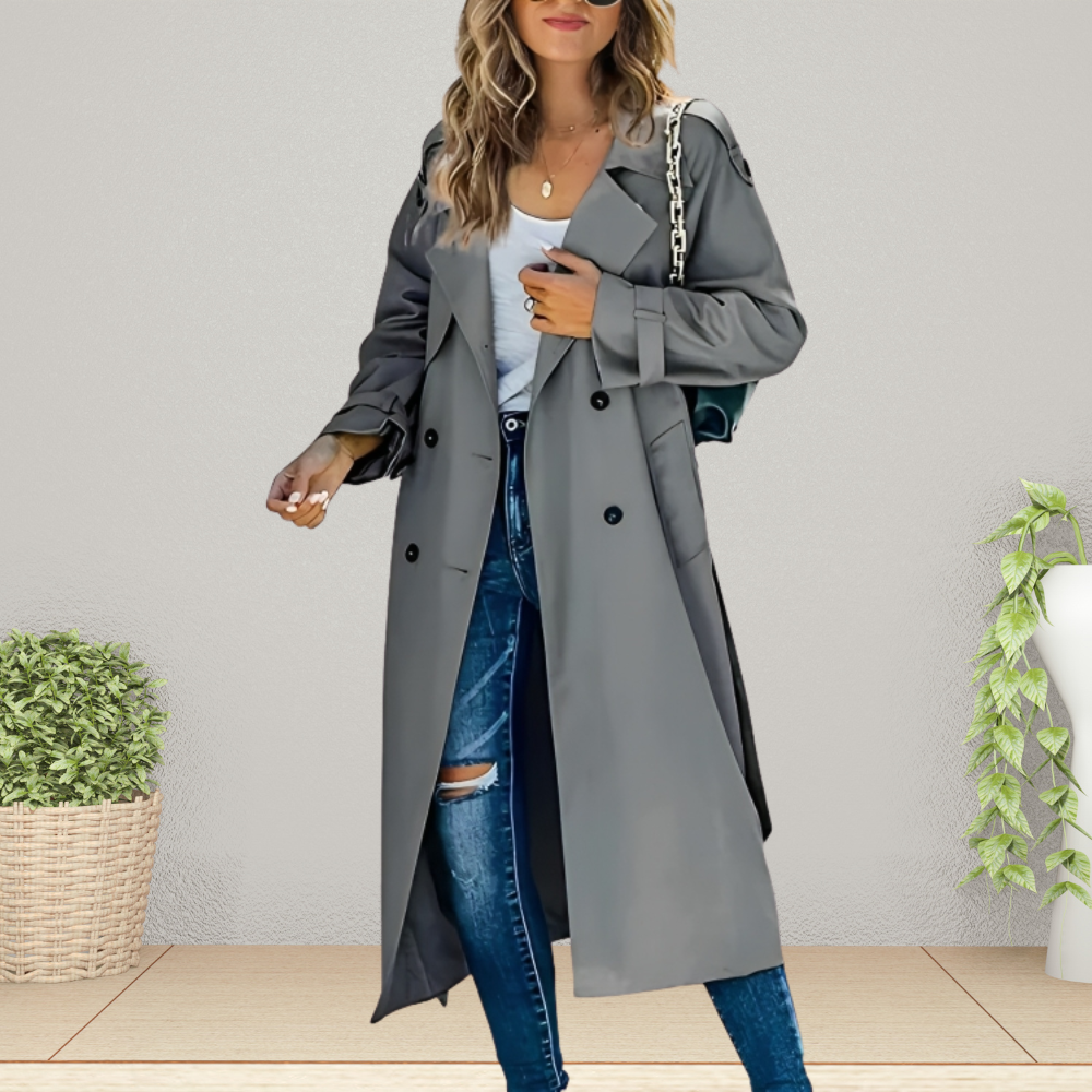 Women's Easy-Care Trenchcoat for Elegant Fall Style in Grey
