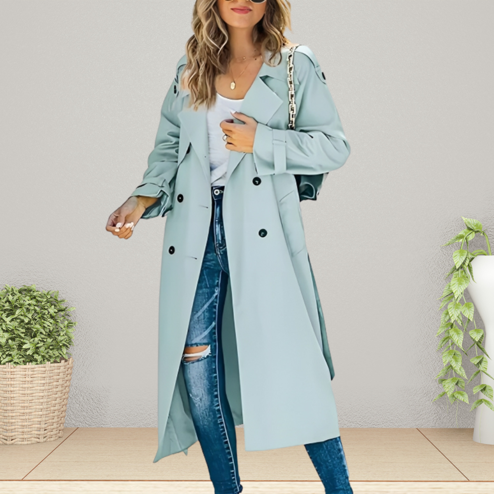 Women's Easy-Care Trenchcoat for Elegant Fall Style in Light Blue