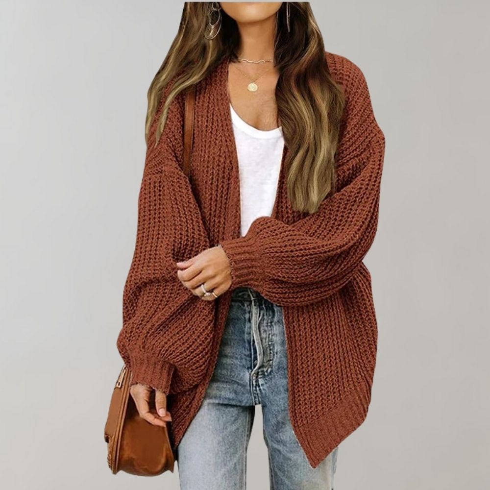 Women's Effortless Open Knit Cardigan in Kaffee