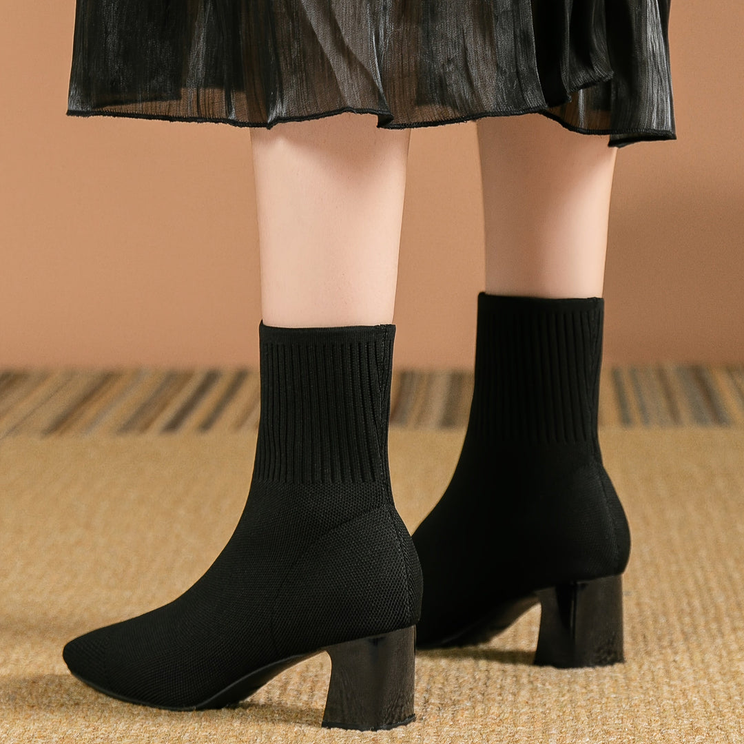 Women's Elegant Ankle Boots with Block Heel in Black